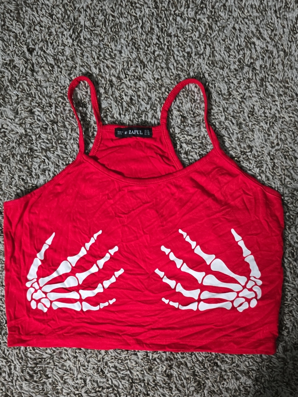 Zaful Red Skeleton Hand Crop Tank